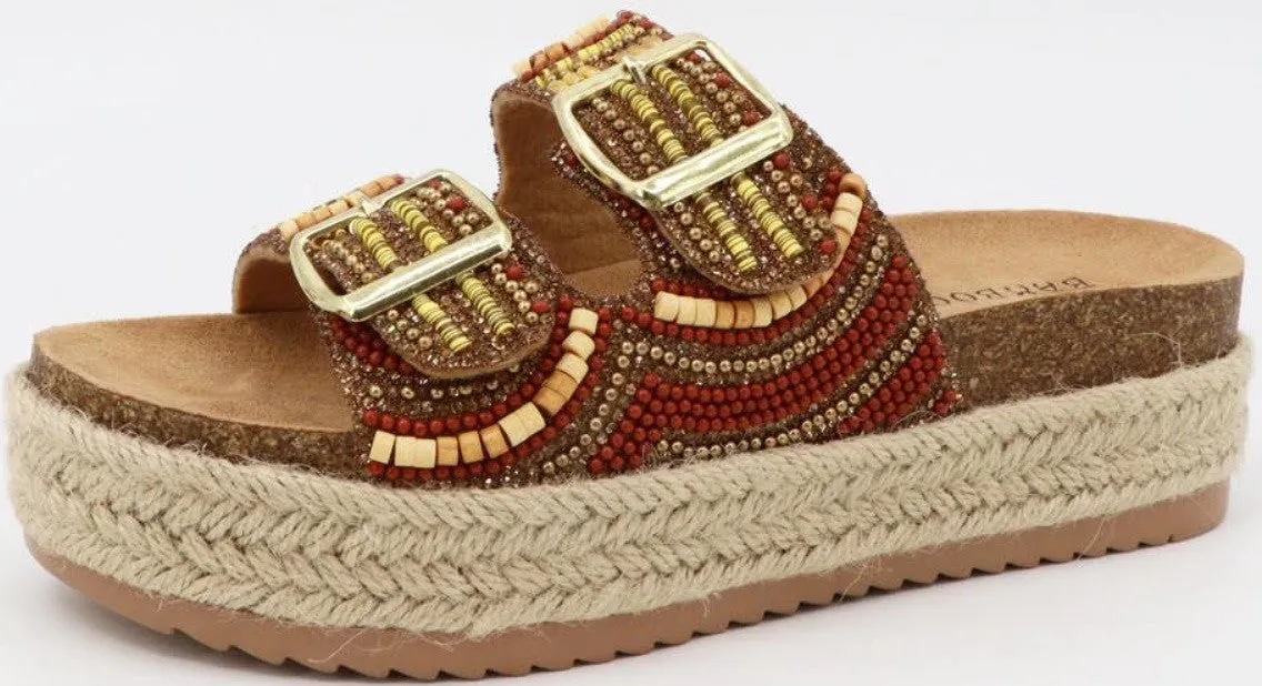 BRAKE-02 Chestnut Brown Beaded Sandal with Multi Tonal Bead Accents