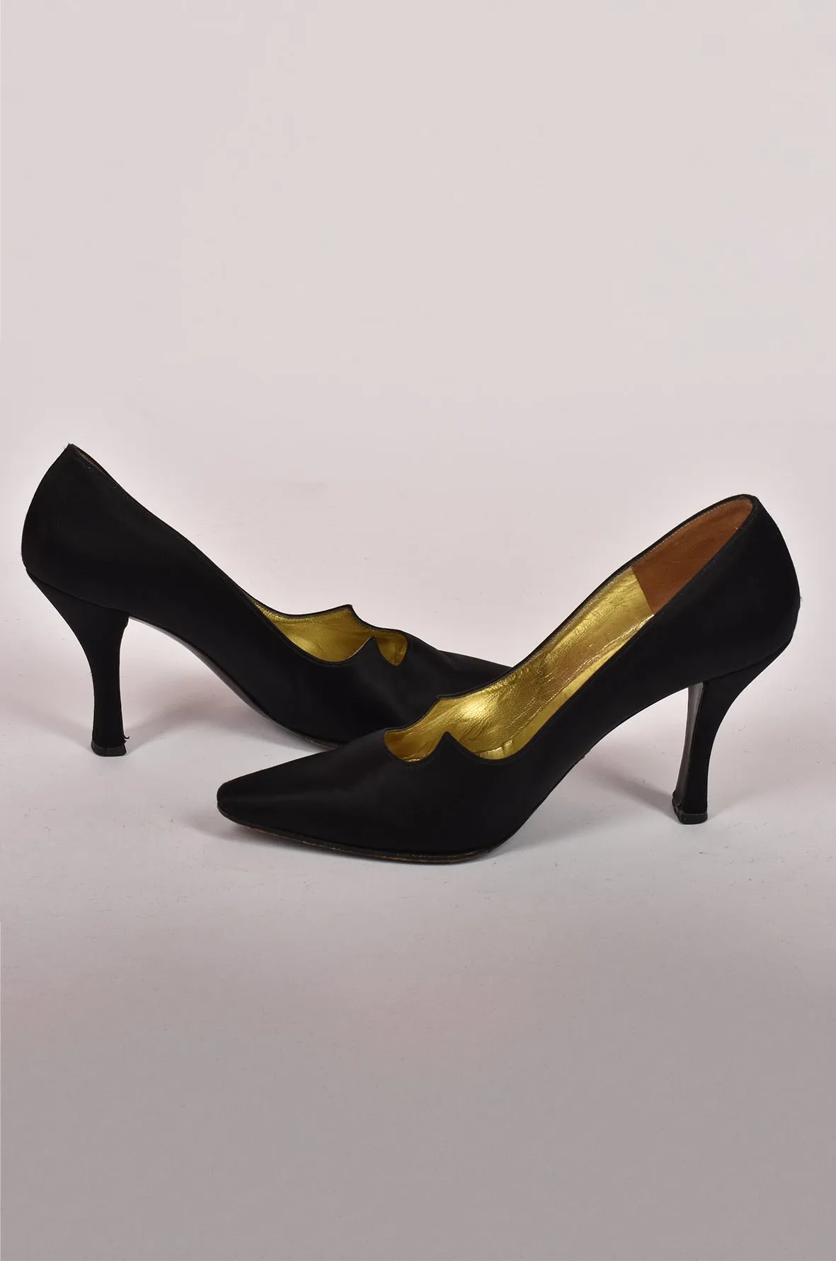 CHARLES JOURDAN BLACK SATIN CUT-OUT HEEL