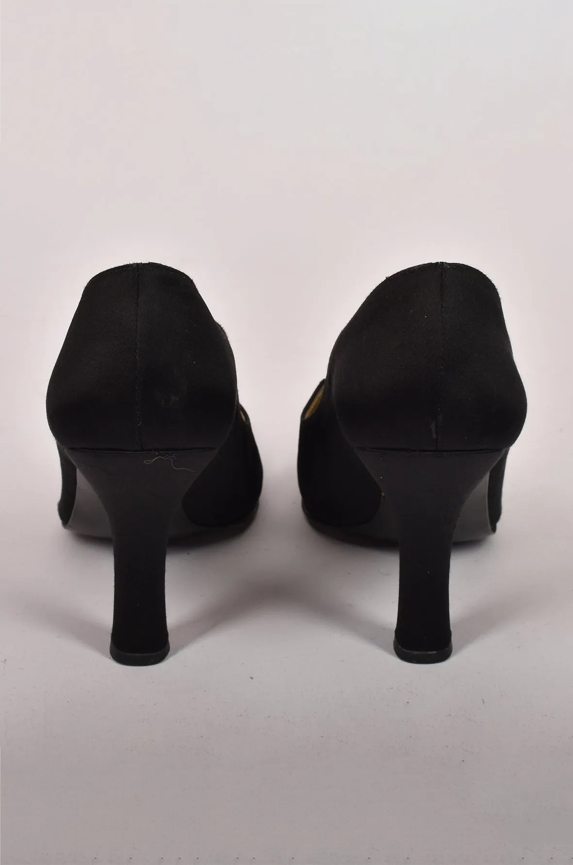 CHARLES JOURDAN BLACK SATIN CUT-OUT HEEL