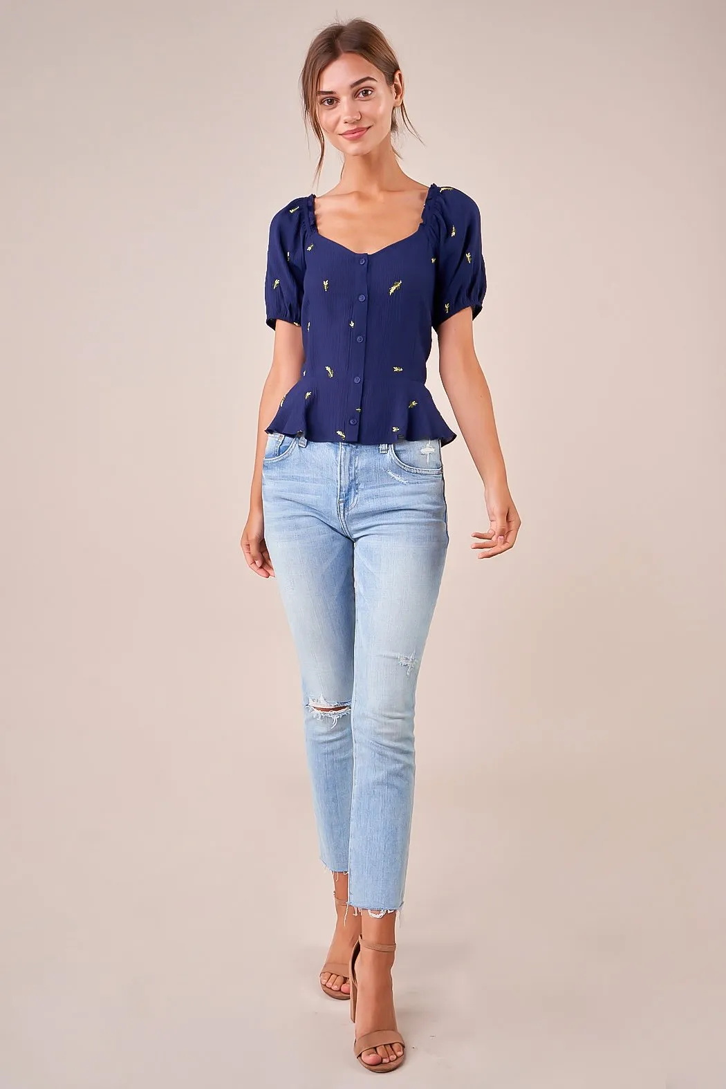 Chasing Highs Puff Sleeve Peplum Top