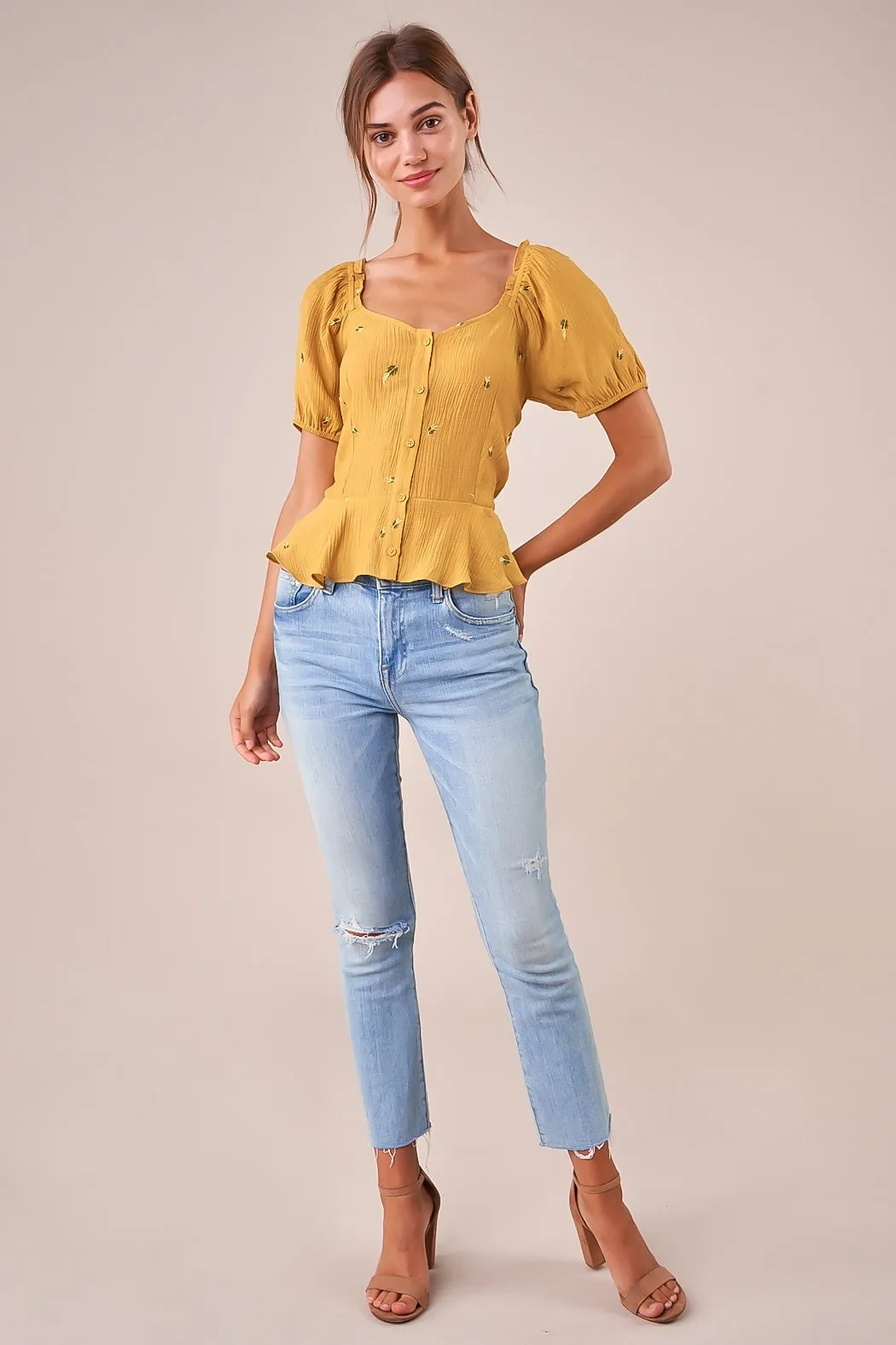 Chasing Highs Puff Sleeve Peplum Top