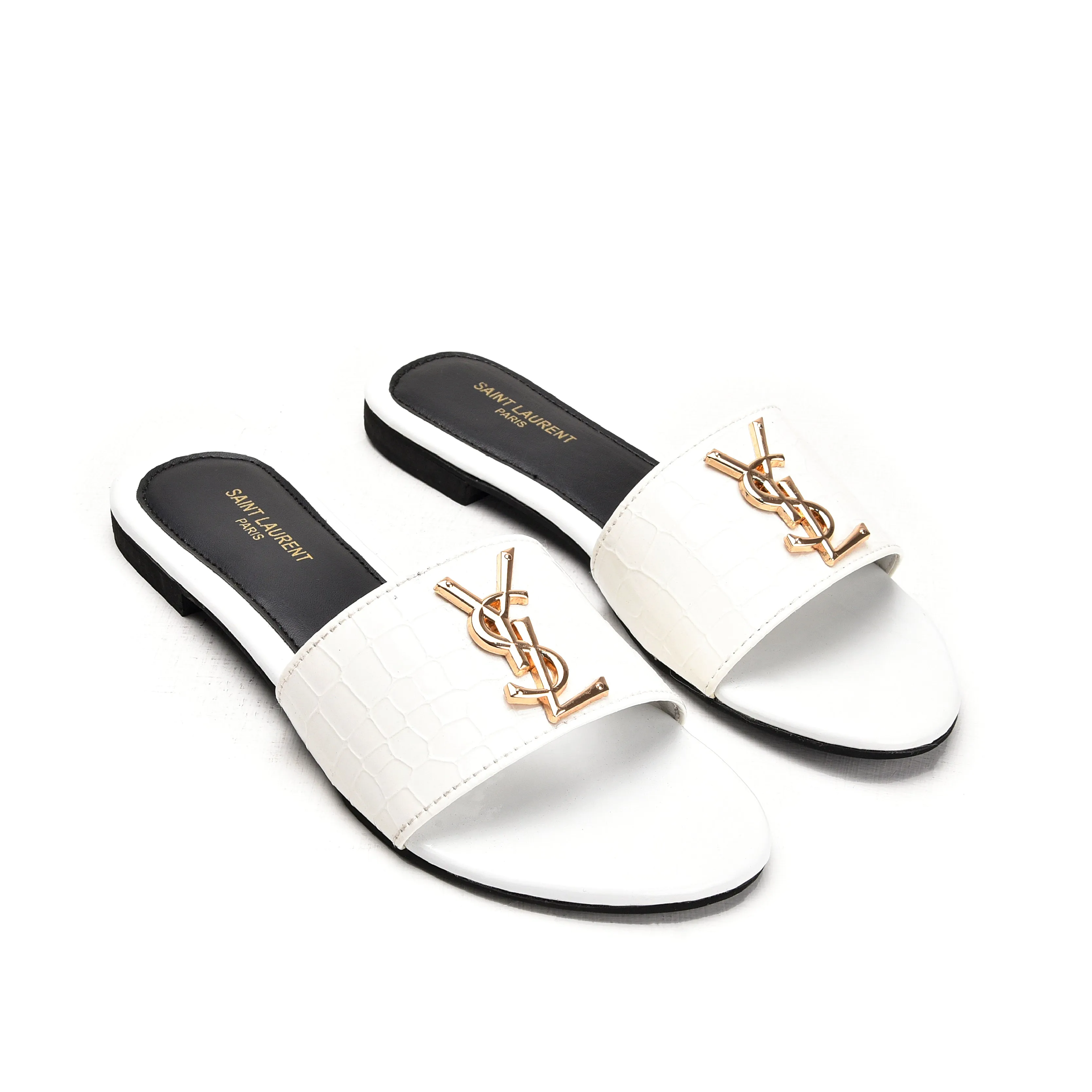 Chic White Croc-Embossed Flats | 513L-W