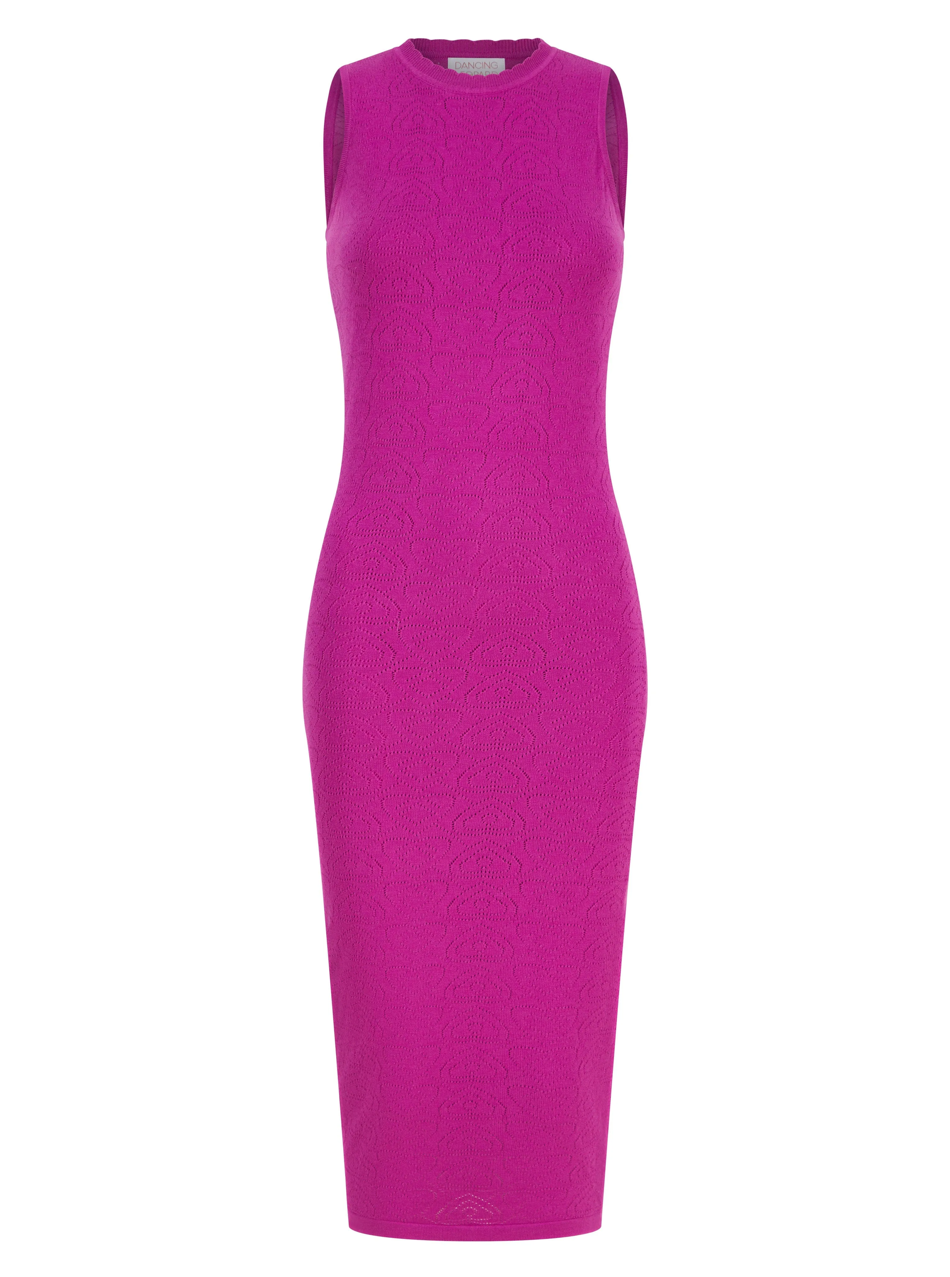 Cleo Pointelle Midi Dress in Purple