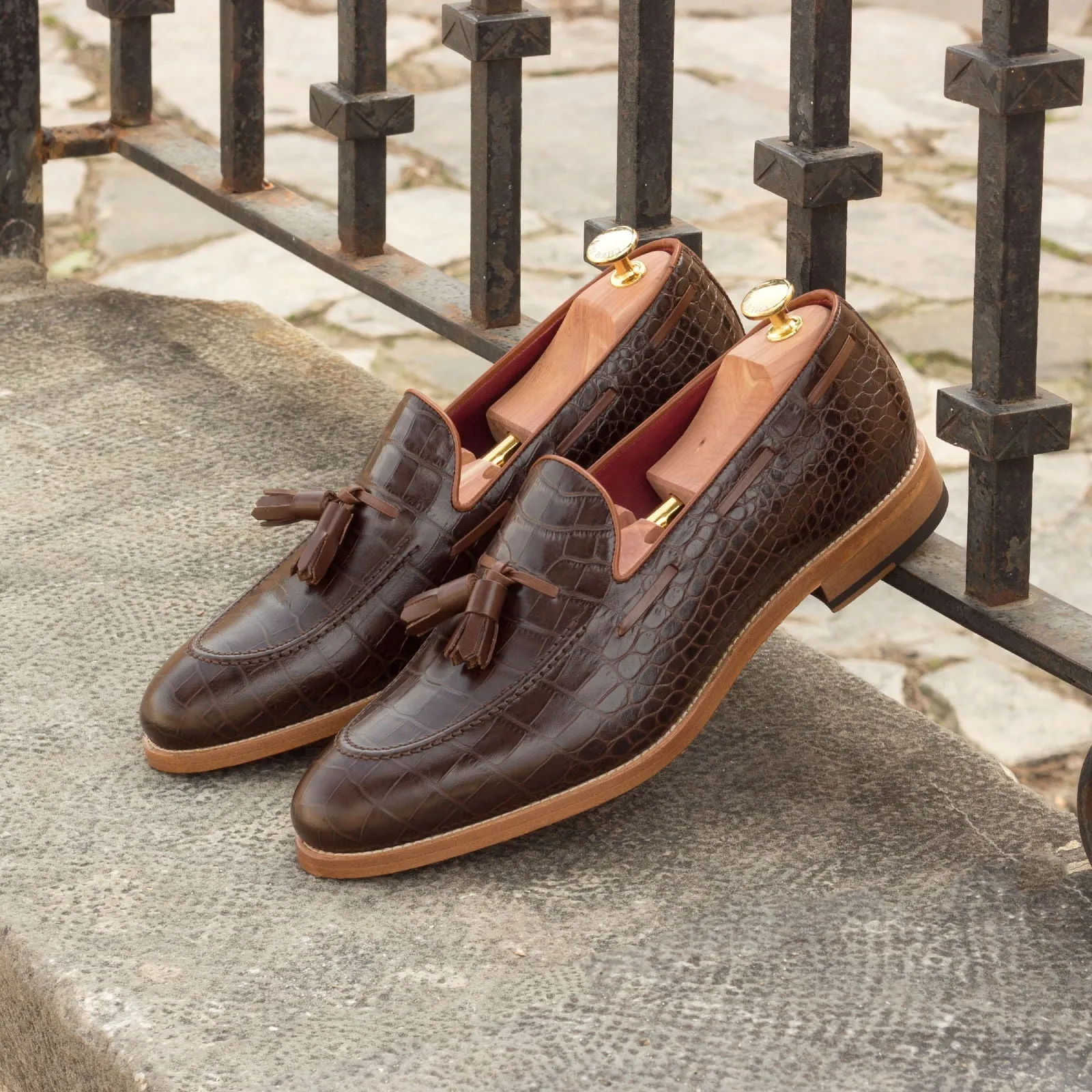 DapperFam Luciano in Dark Brown / Burgundy / Cognac/ Med Brown Men's Italian Leather Loafer