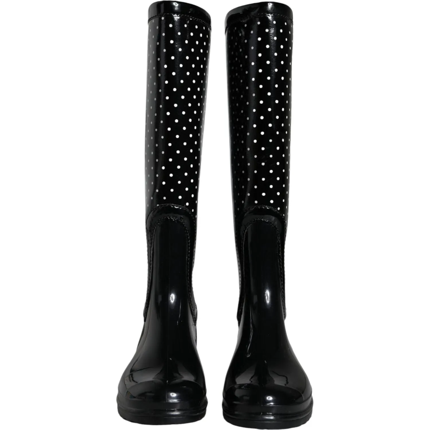 Dolce & Gabbana Black Polka Dot Rubber Knee High Boots Shoes