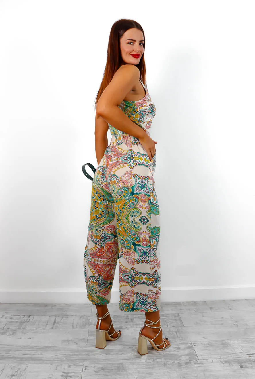 Dont Cut Me Off - Cream Multi Paisley Culotte Jumpsuit