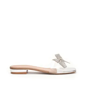 Elegant Silver Bow Embellished Flats | 547K-S