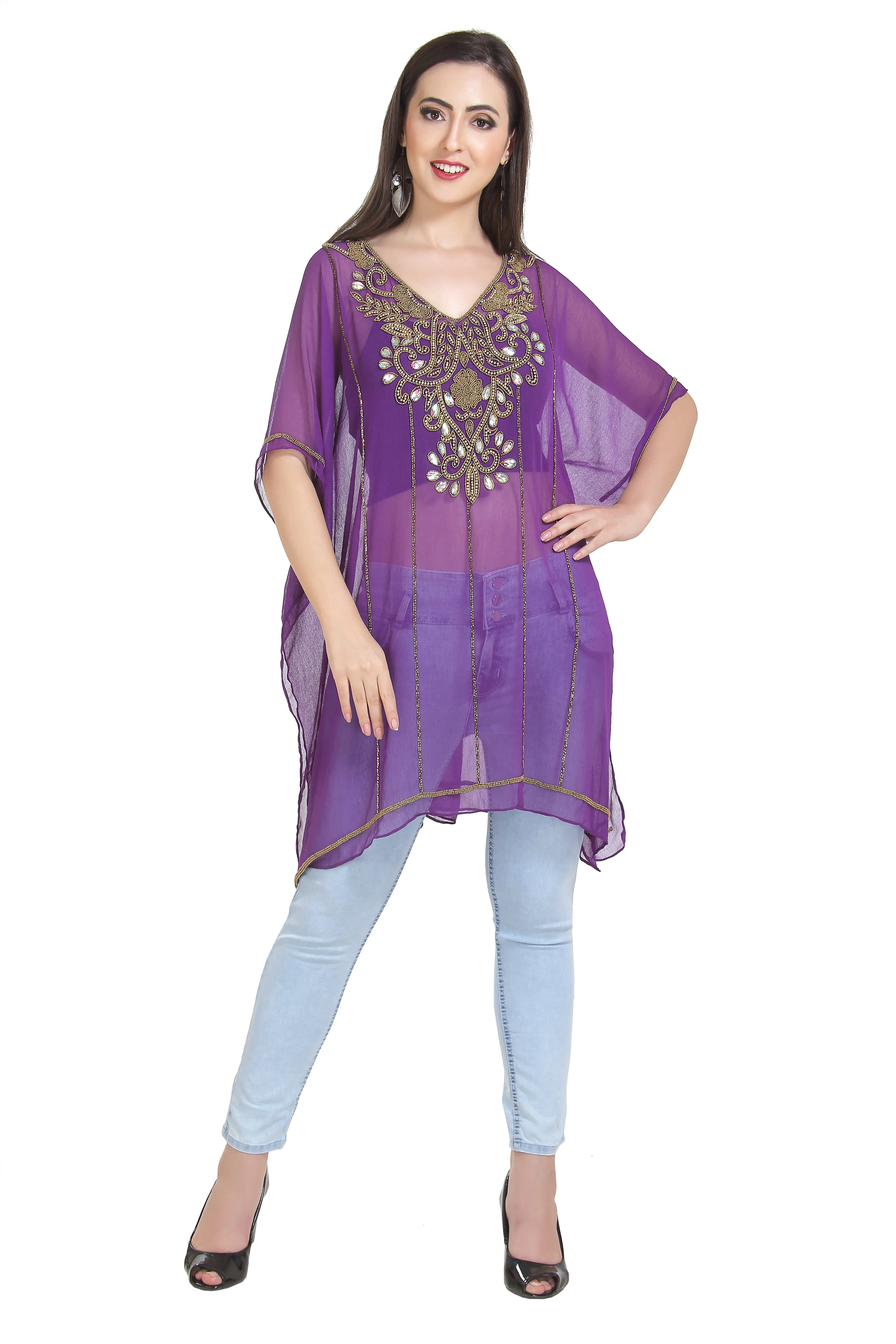 Embroidered Kurti Short Maxi Dress