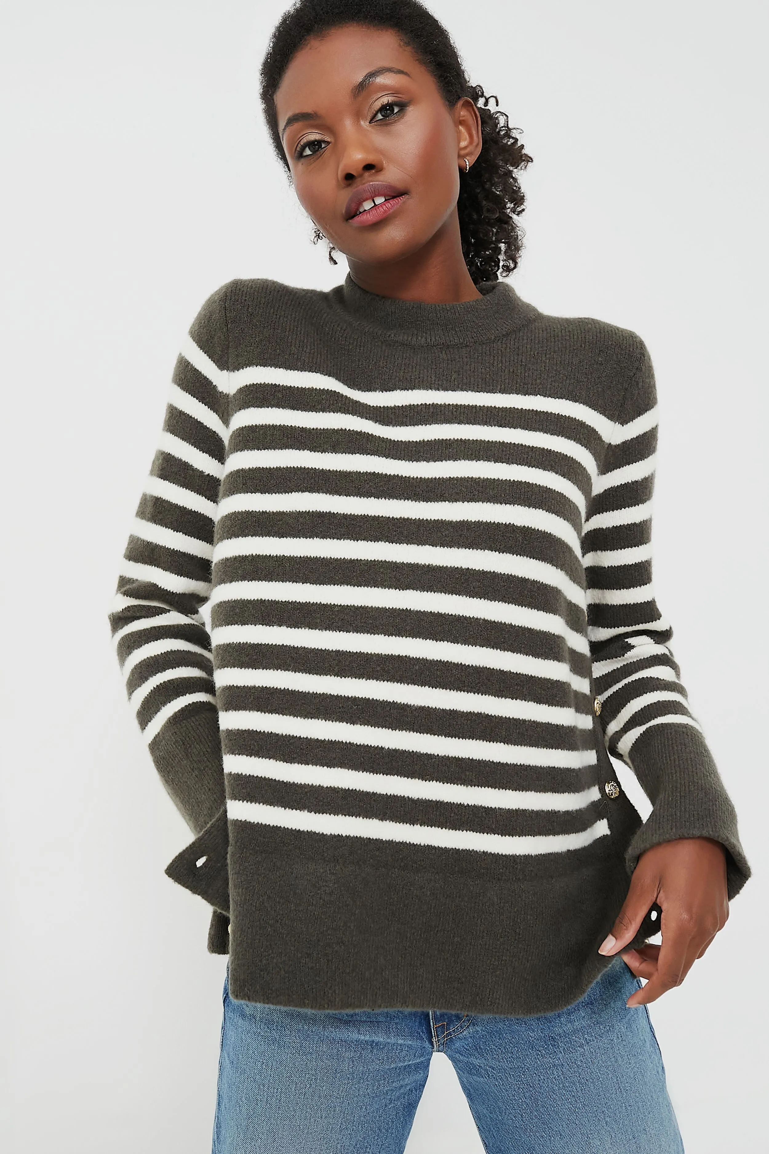 Evergreen and Ivory Stripe Bonnie Sweater