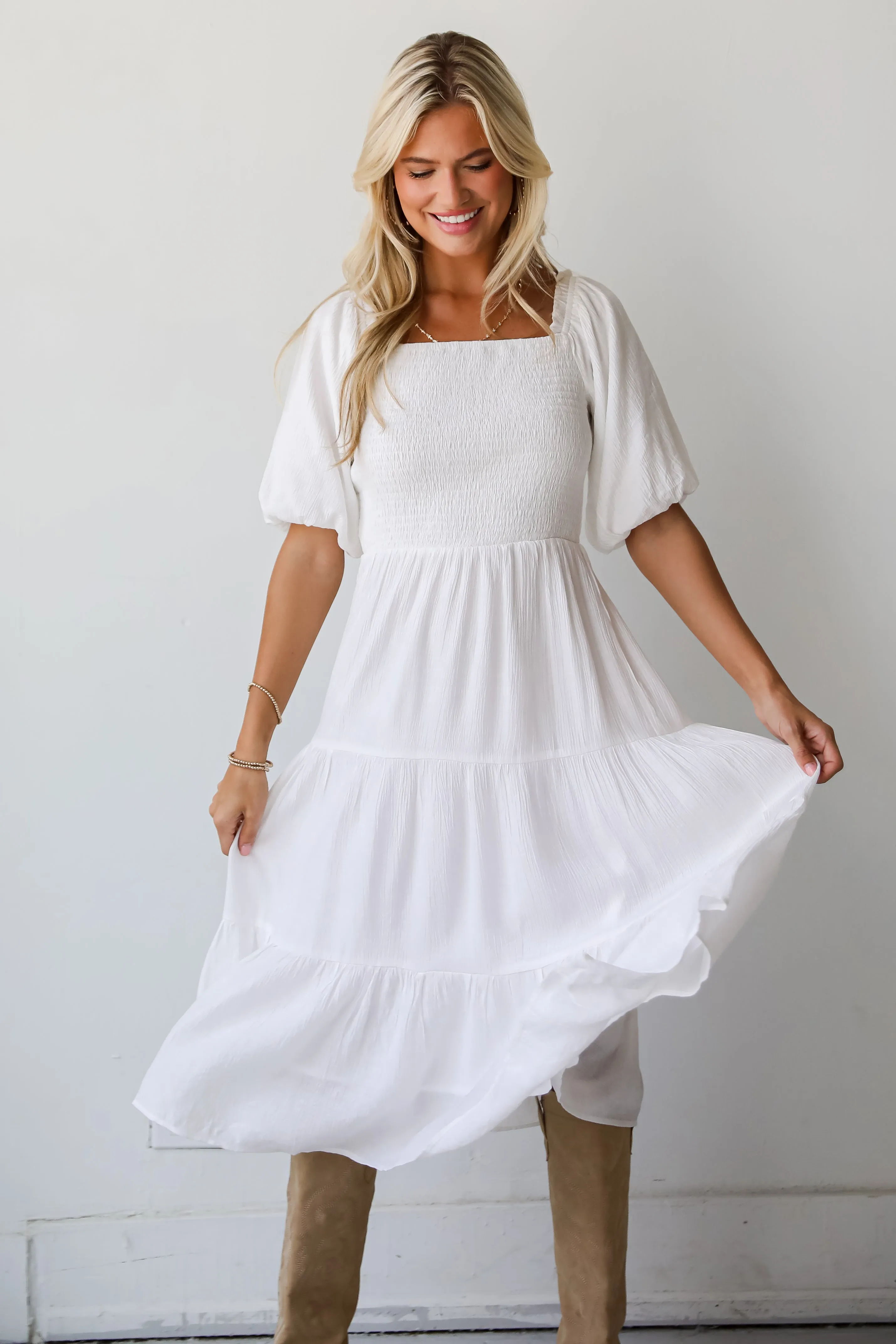 FINAL SALE - Bubbly Beauty White Tiered Midi Dress