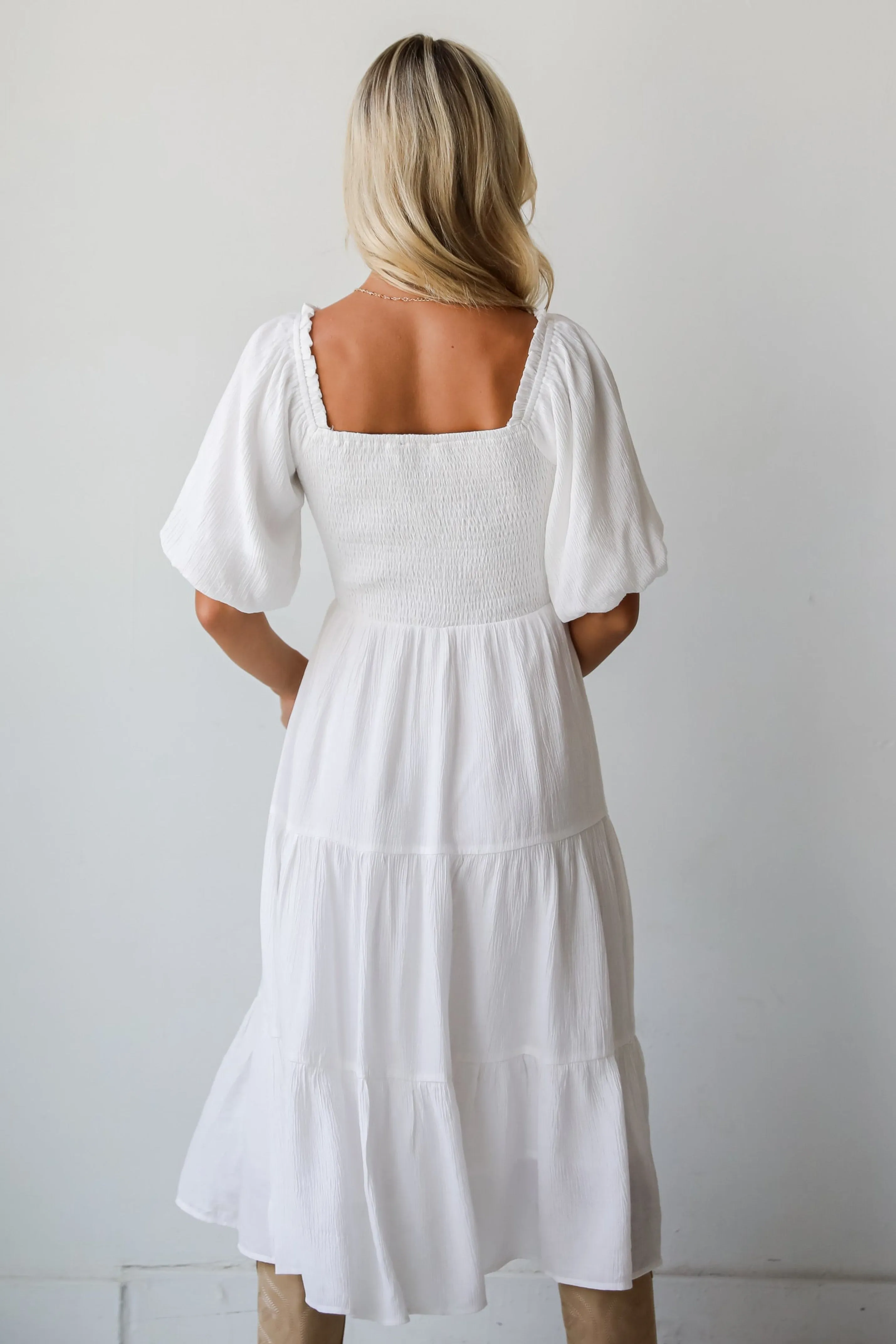 FINAL SALE - Bubbly Beauty White Tiered Midi Dress