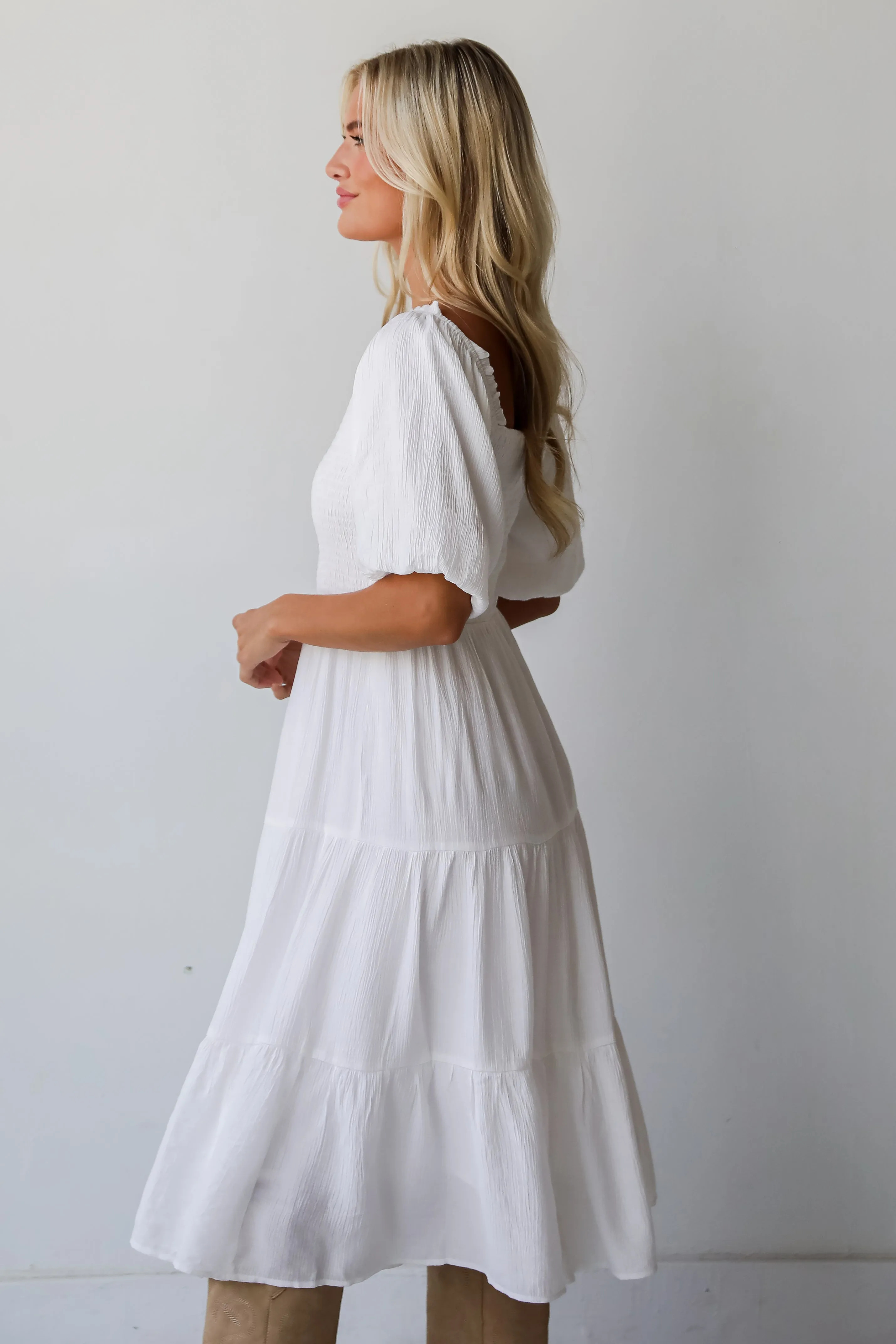 FINAL SALE - Bubbly Beauty White Tiered Midi Dress