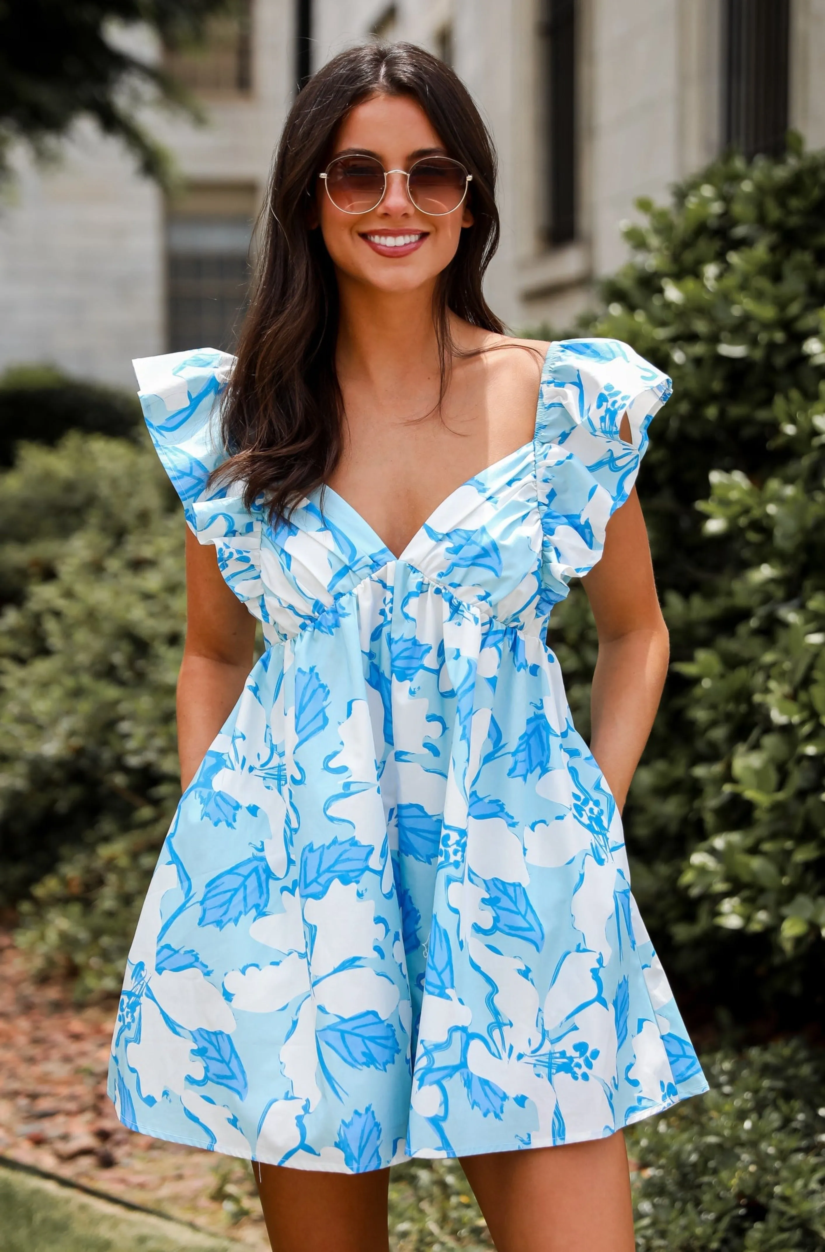 FINAL SALE - Flowering Personality Light Blue Floral Romper