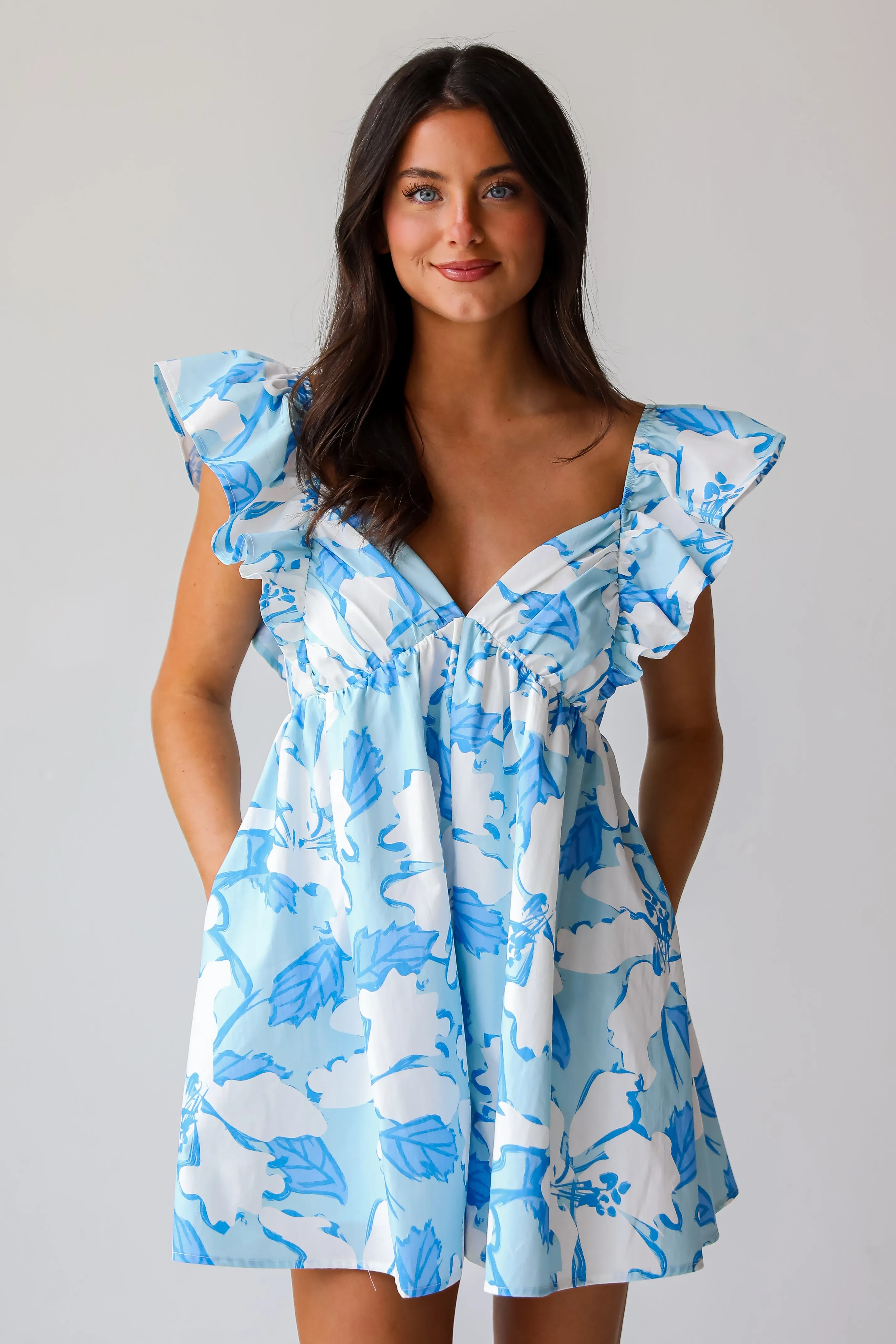 FINAL SALE - Flowering Personality Light Blue Floral Romper