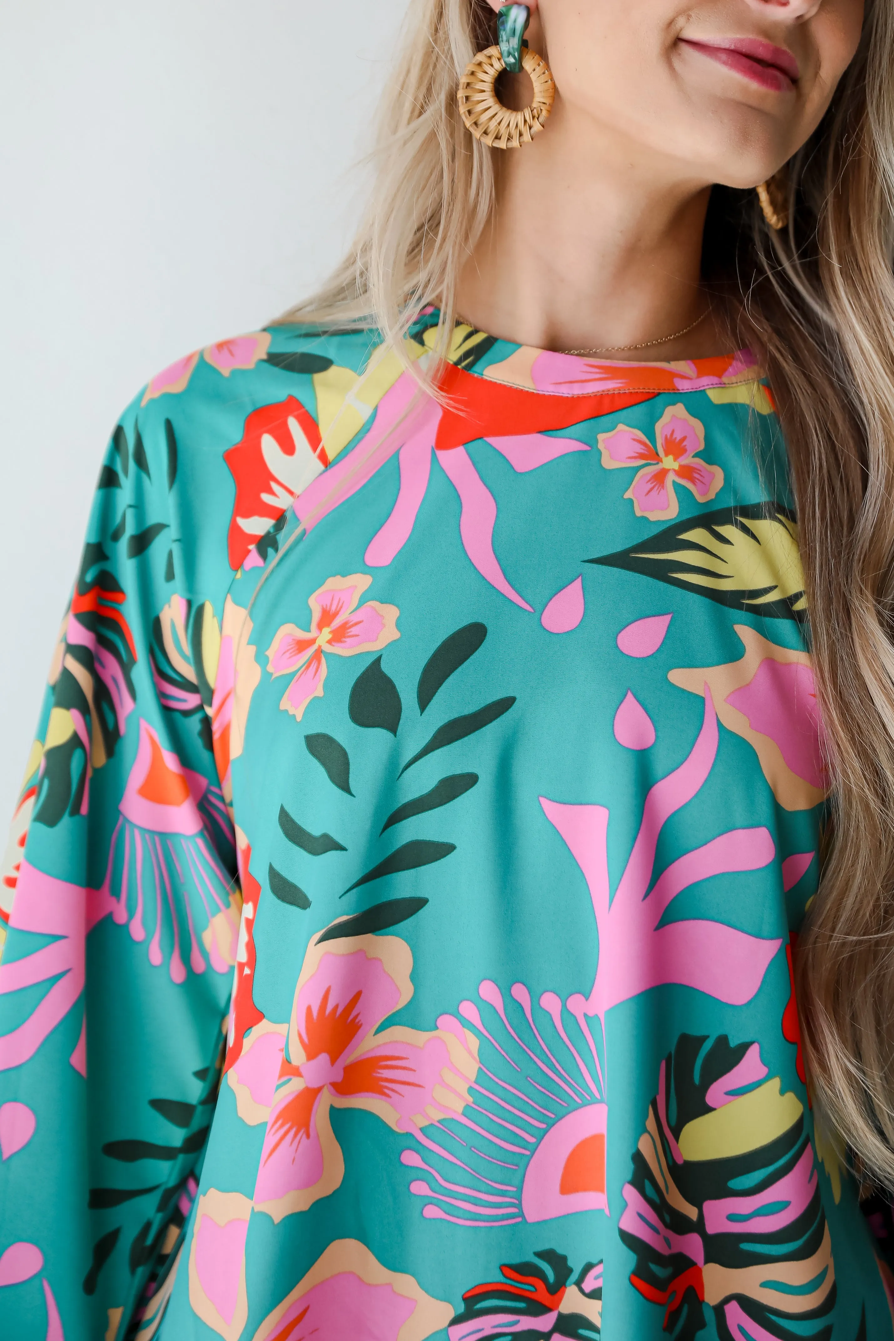 FINAL SALE - Island Ease Teal Tropical Mini Dress