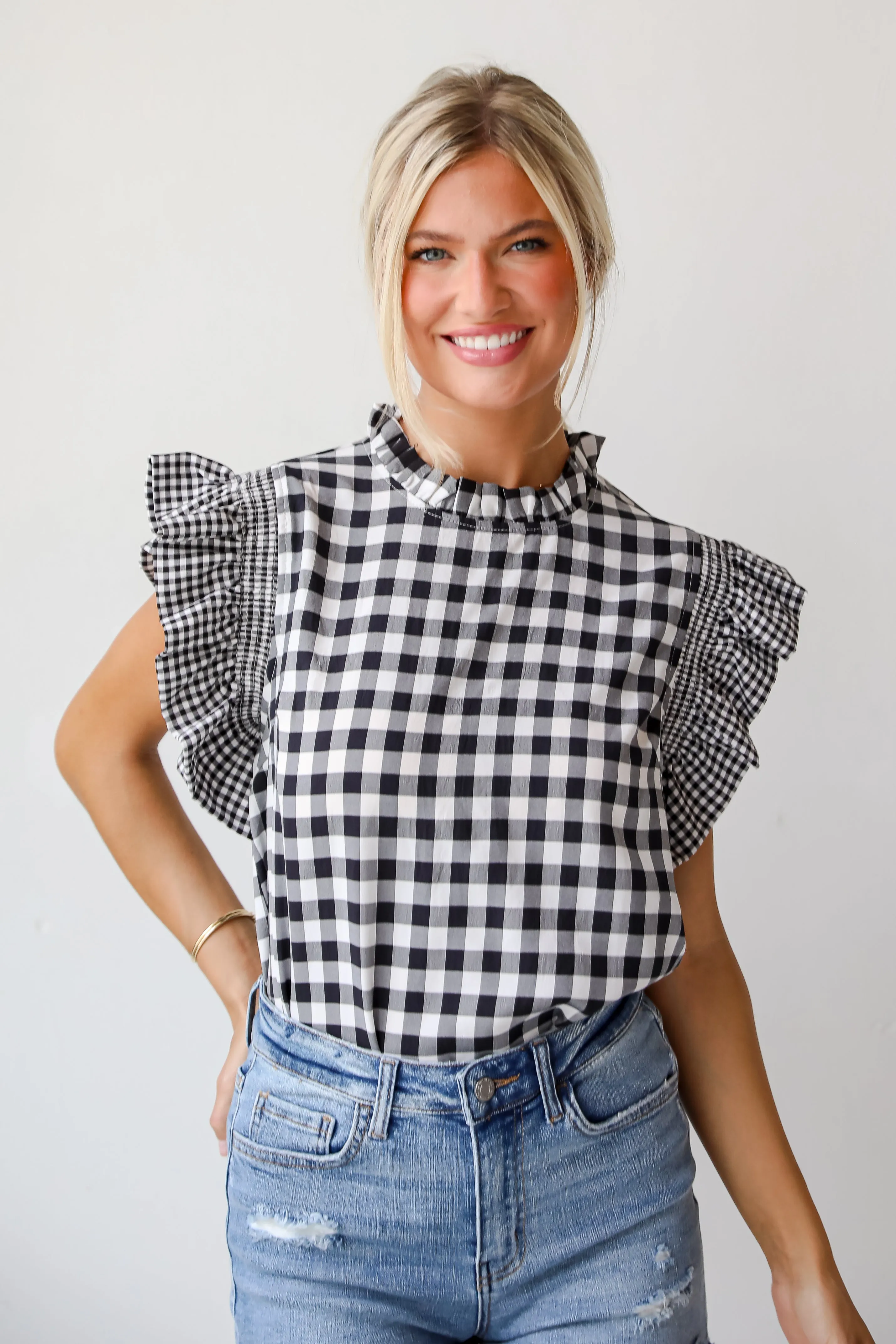 FINAL SALE - Truly Romanticized Black Gingham Blouse