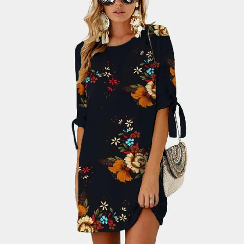 Floral Print Chiffon Beach Dress