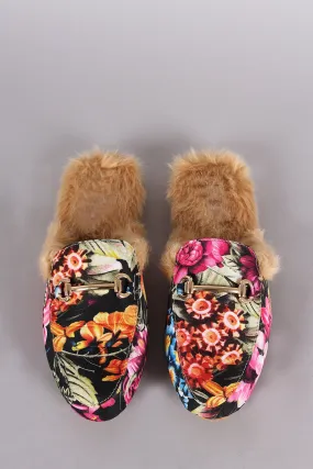 Floral Print Fur Lined Slip On Loafer