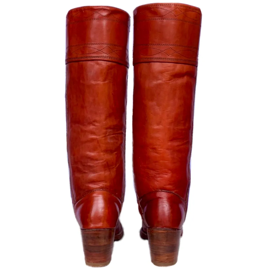 FRYE Vintage Tall Knee High Cuff Stitching Brown Western Riding Boots