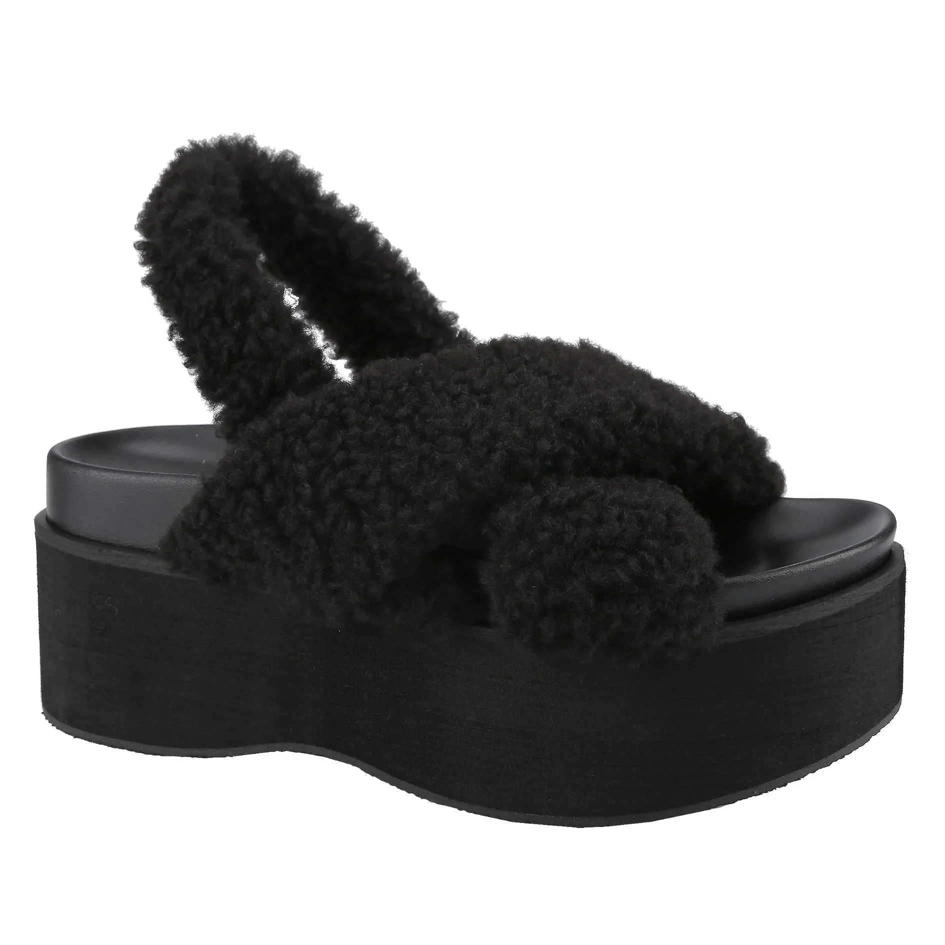 GAP-1 Black Faux Fur Criss Cross Vamp Open Toe