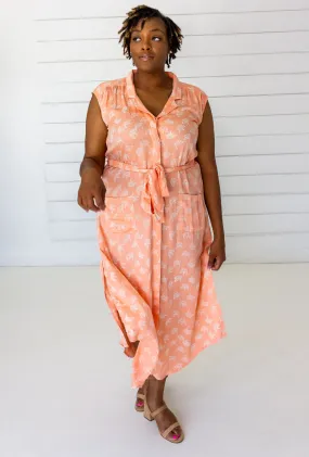 Ginkgo Leaf Shirtdress in Peach   Cream