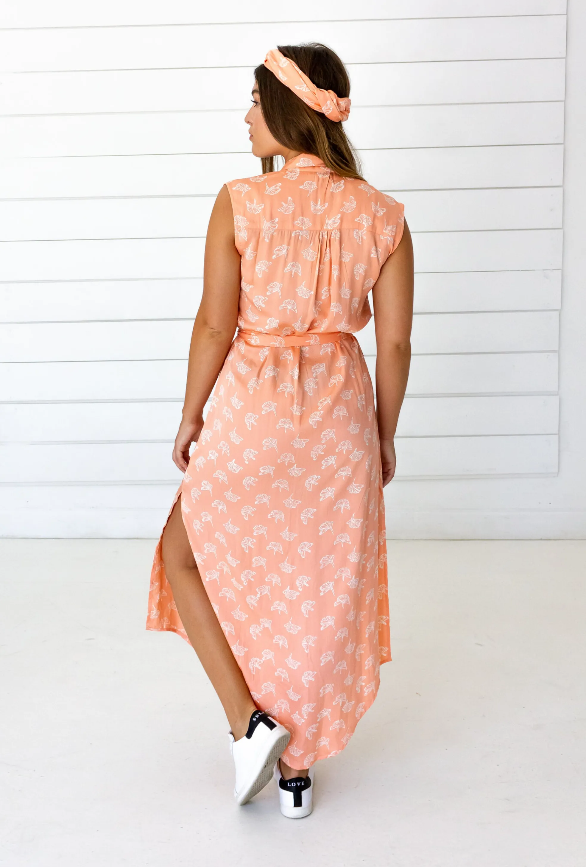 Ginkgo Leaf Shirtdress in Peach   Cream