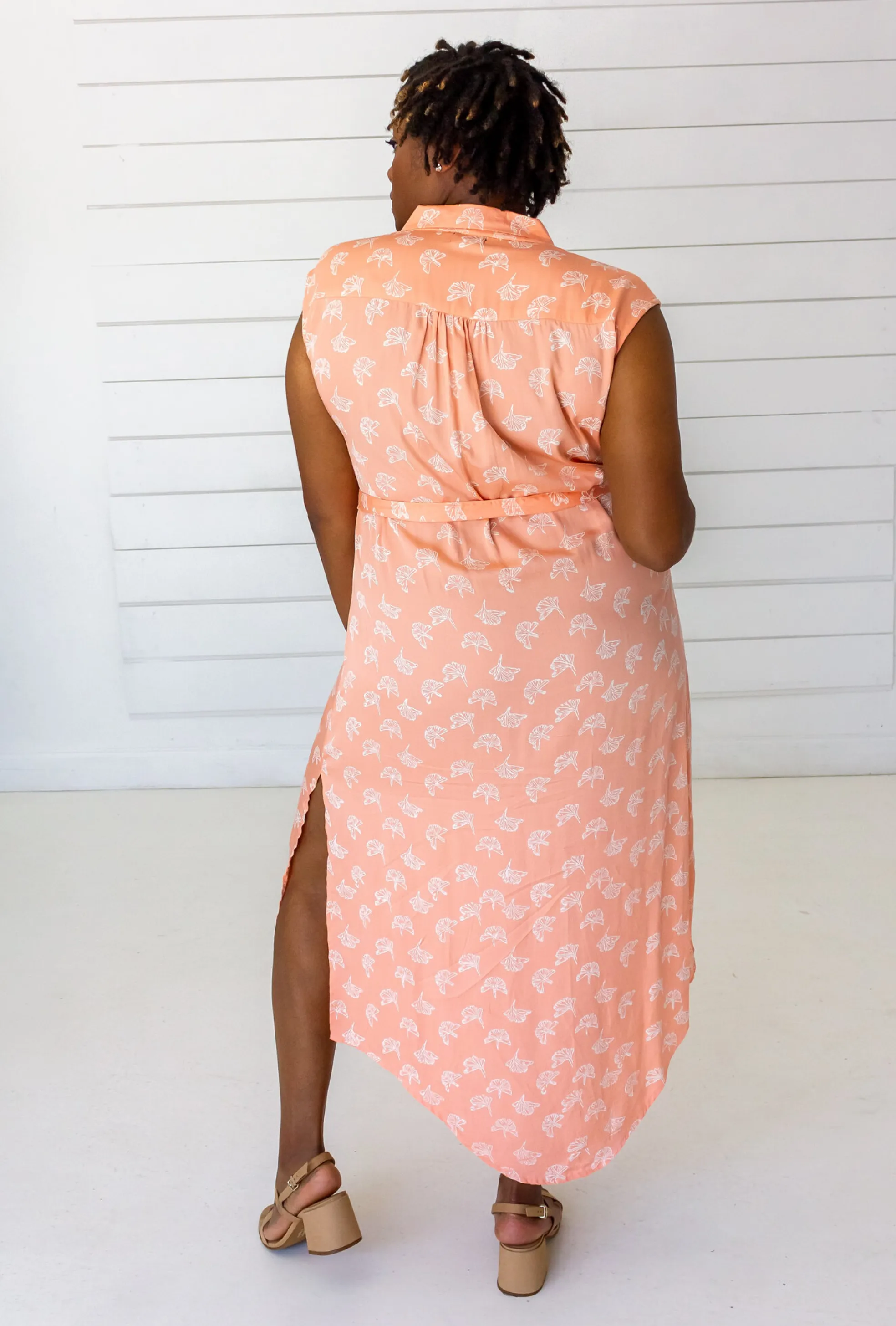 Ginkgo Leaf Shirtdress in Peach   Cream