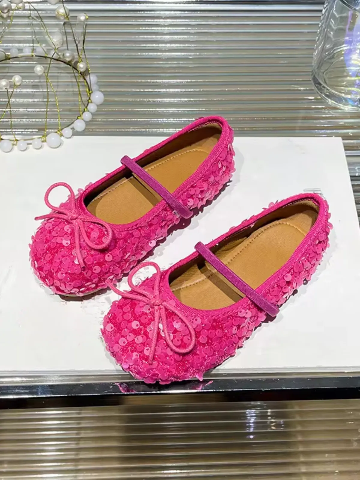 Girl's Charming Sequin Embellished Mary Jane Flats