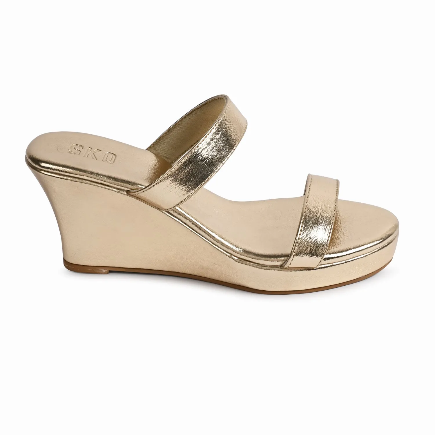 Gold 2 Strap Wedges For Women