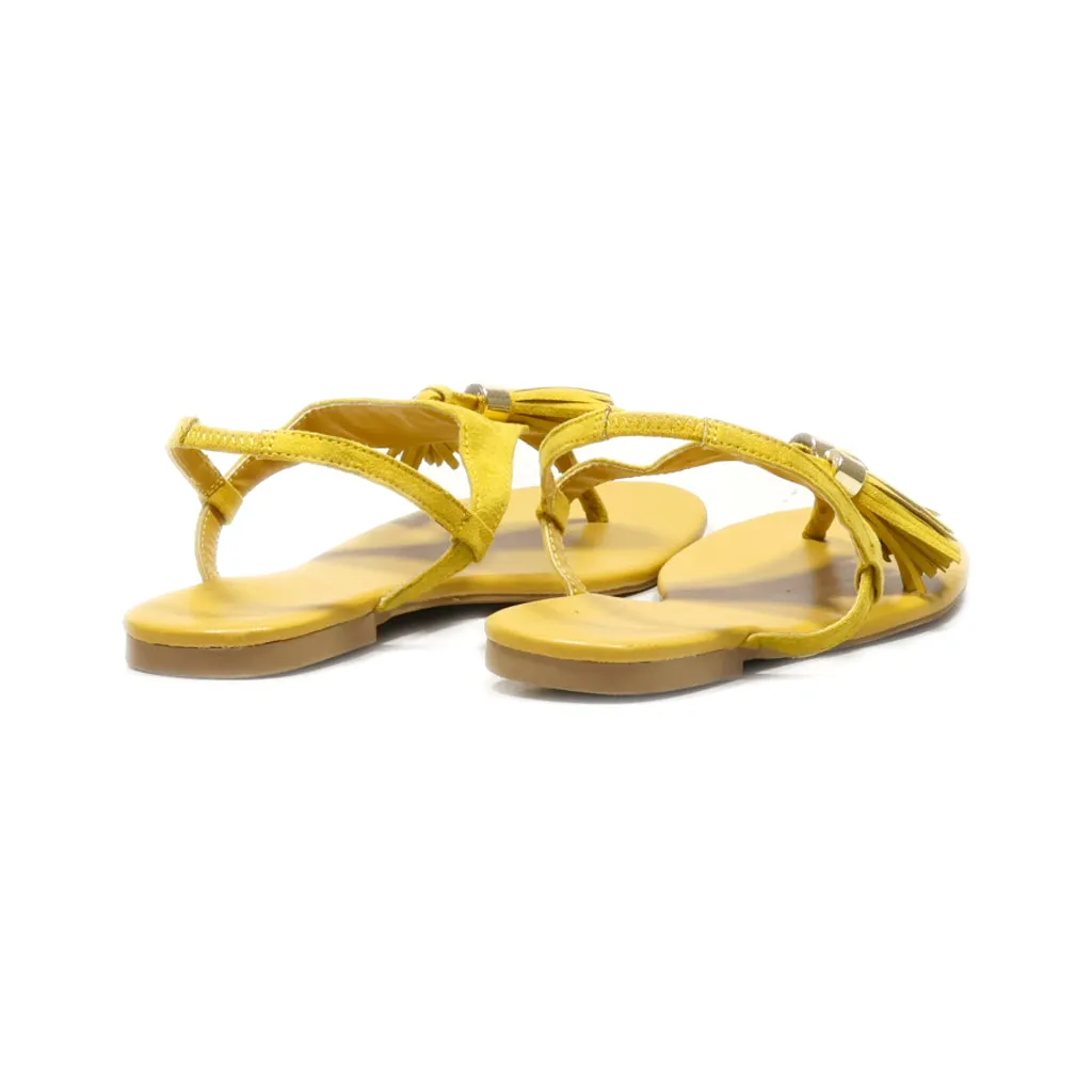 H&M Flat Sandals Fabric Yellow Colour For Women