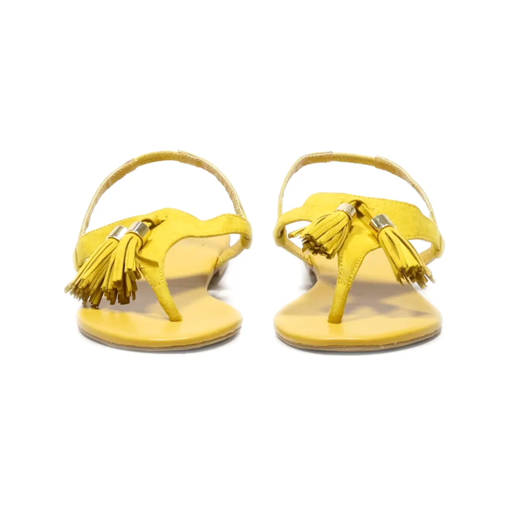 H&M Flat Sandals Fabric Yellow Colour For Women