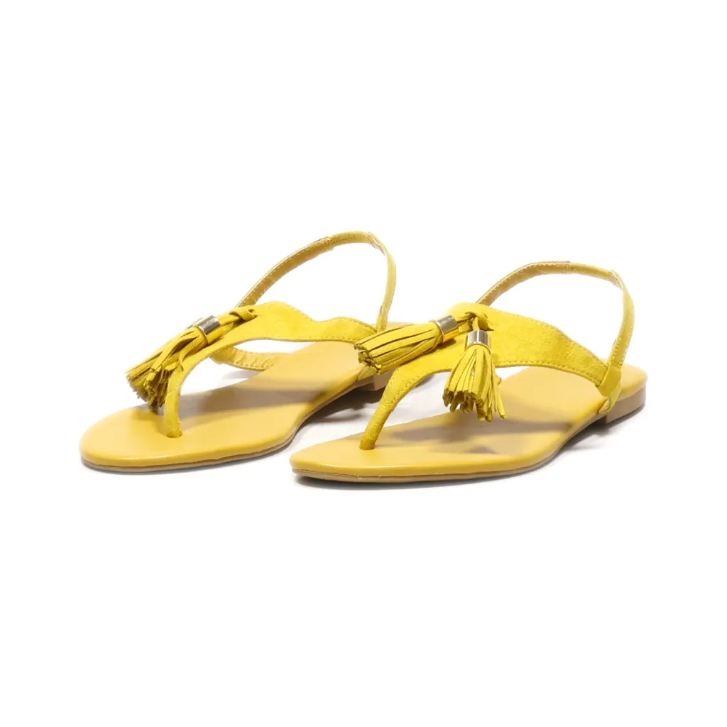 H&M Flat Sandals Fabric Yellow Colour For Women