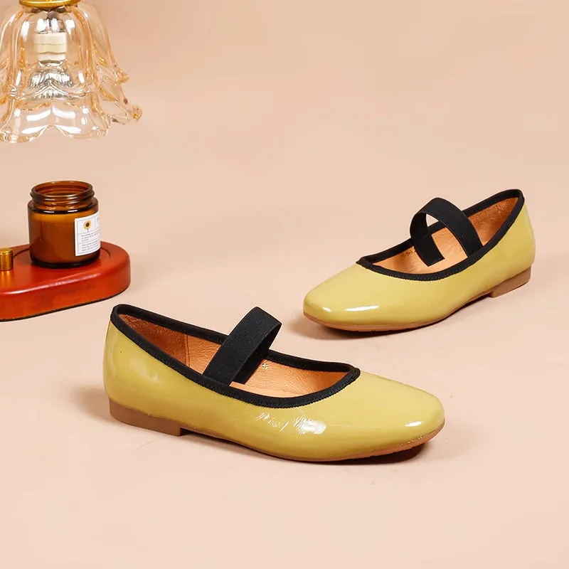 Handmade Patent Leather Mary Jane Flats For Women Round Toe Mori Style