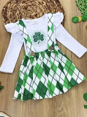 Happy St. Patty Argyle Overall Skirt Set