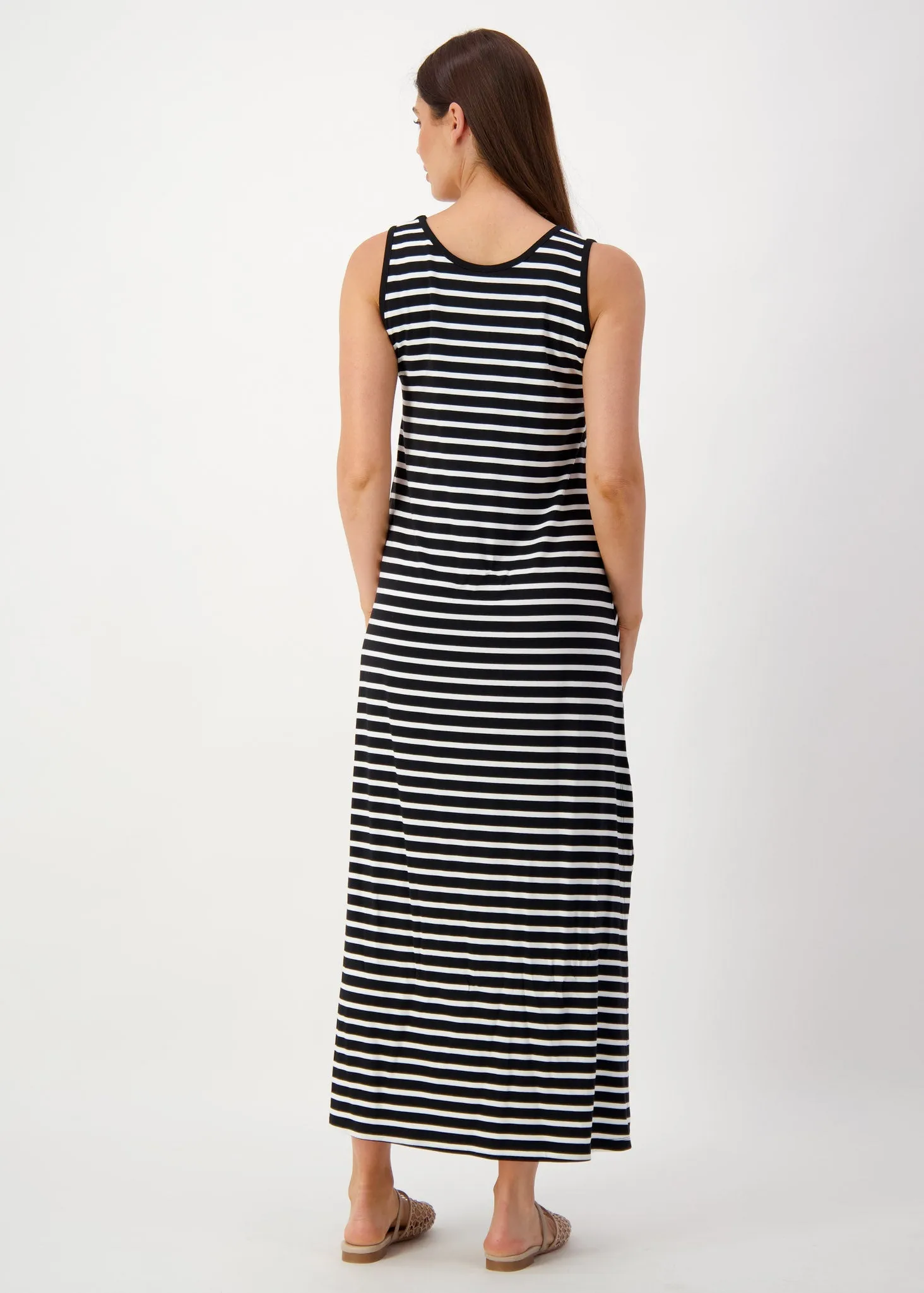 Janet Sleeveless Bamboo Maxi Dress - Black & White Stripe