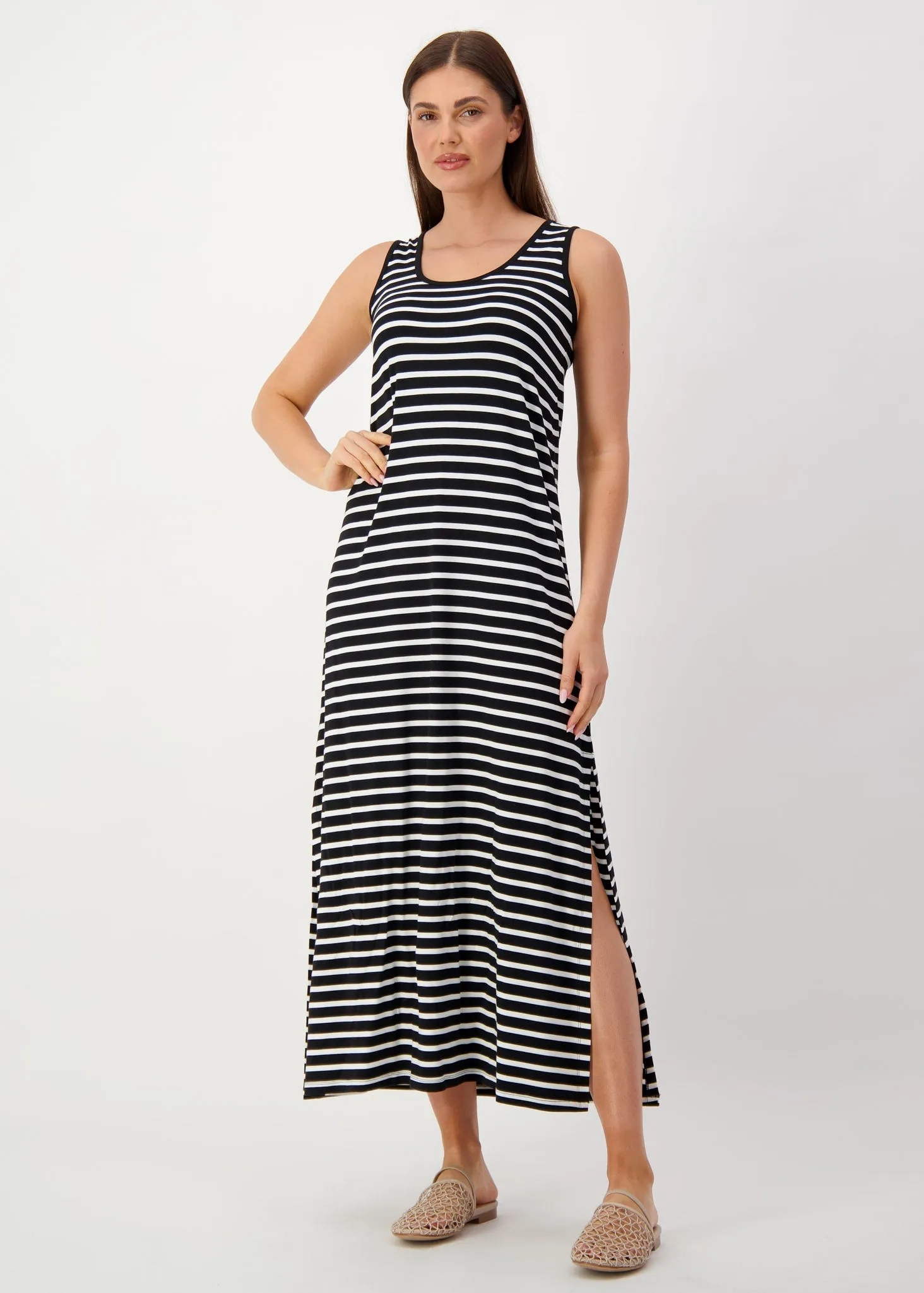 Janet Sleeveless Bamboo Maxi Dress - Black & White Stripe