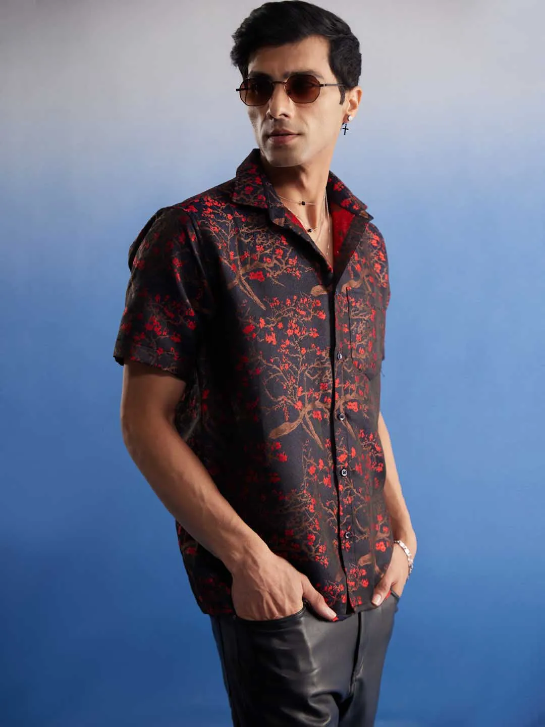 Jashvi Men's Maroon Jacquard Shirt