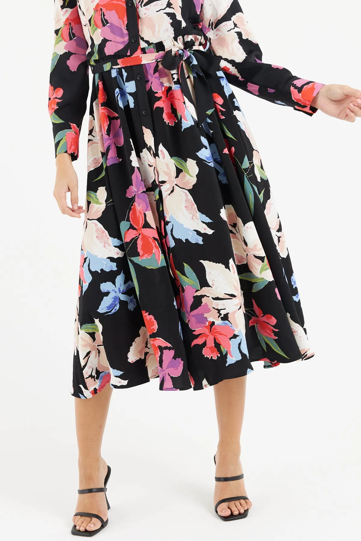 Kitty Floral Shirt Dress (Black)