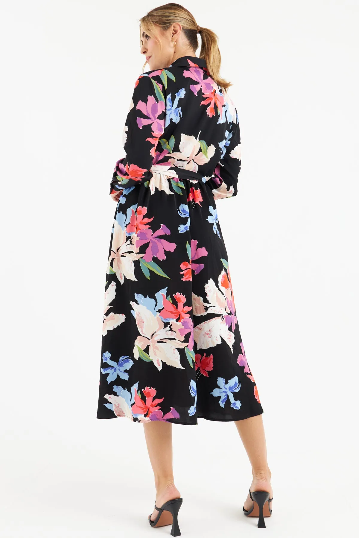 Kitty Floral Shirt Dress (Black)