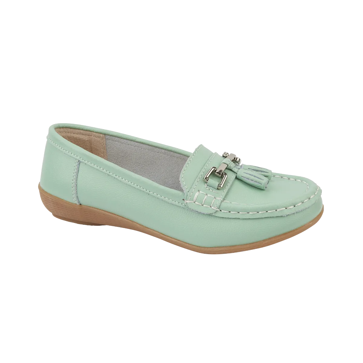 Ladies Leather Slip on Mint Green Shoes Nautical Flat Jo & Joe