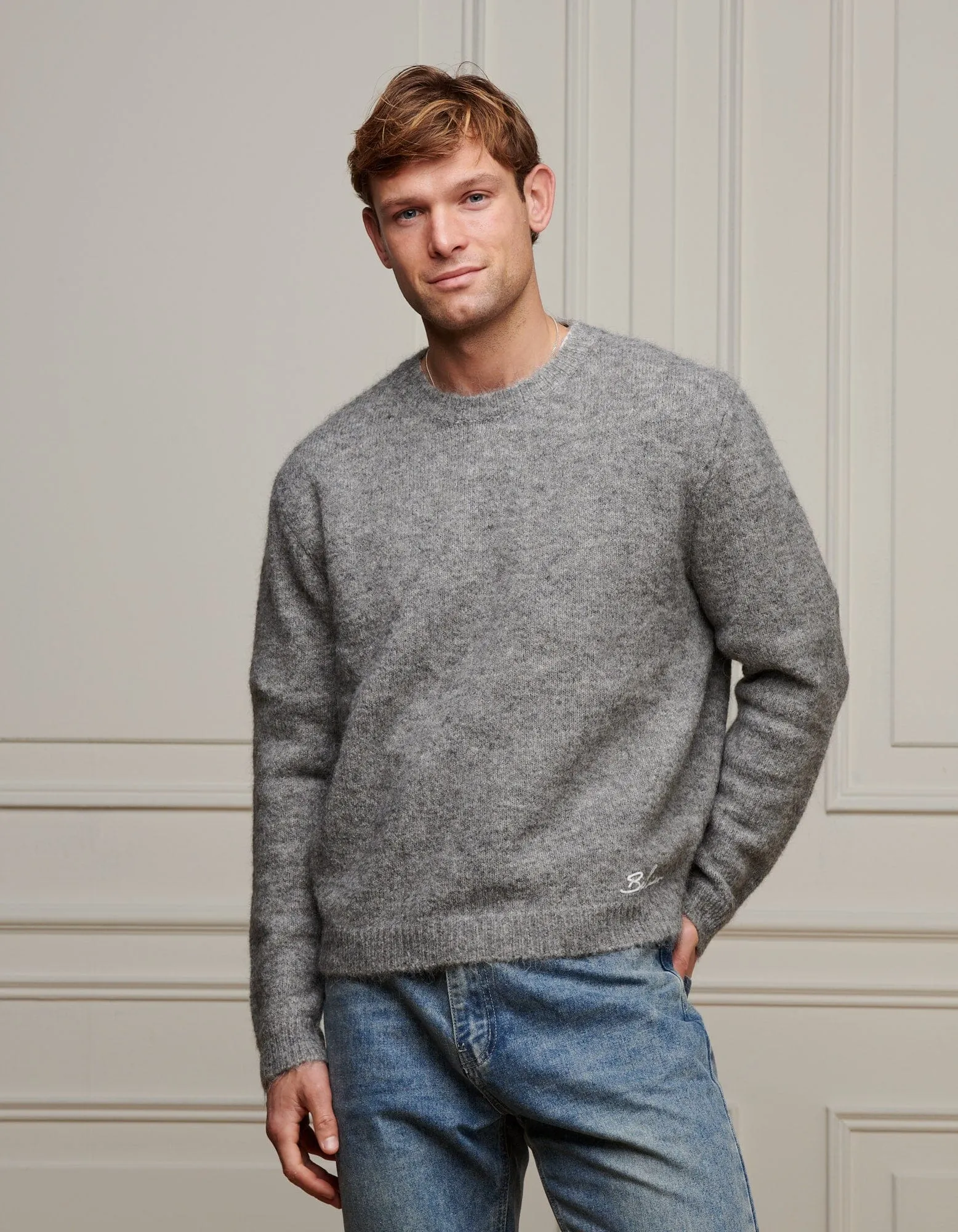 Light Grey Boxy Fit Alpaca Knitted Jumper