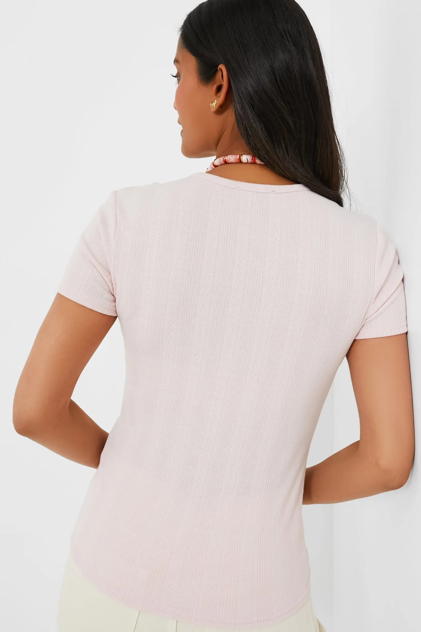 Light Pink Pointelle Bridgette Scoop Neck Tee