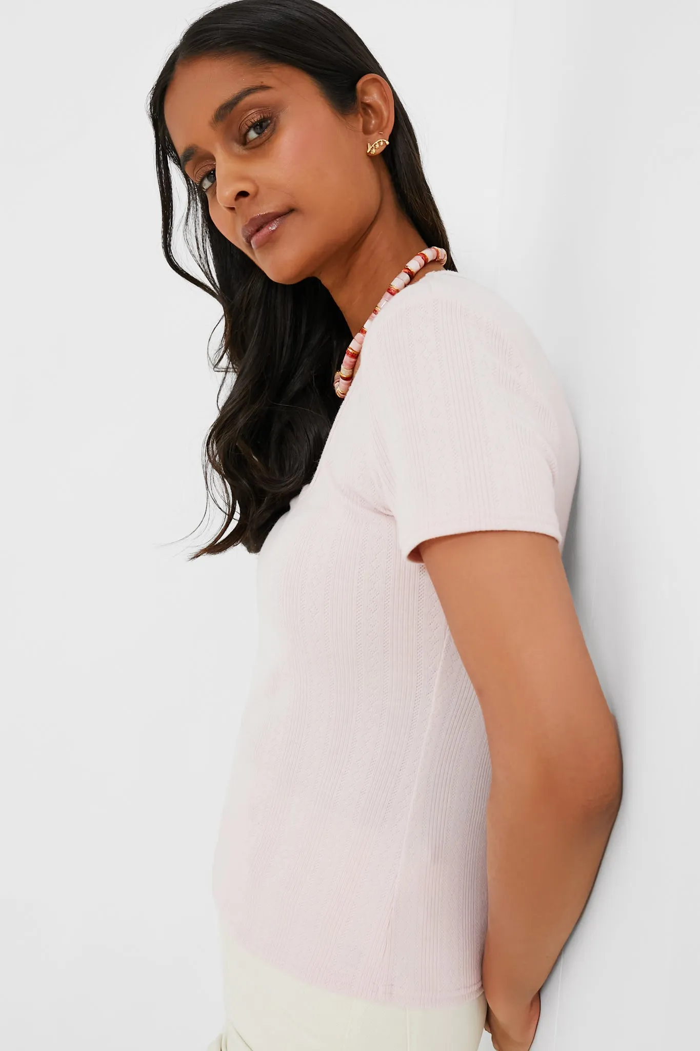 Light Pink Pointelle Bridgette Scoop Neck Tee