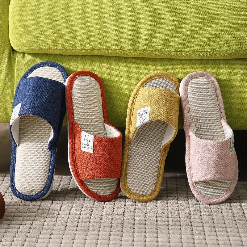 Linen Slippers Indoor Women Men Slides Linen Couples Anti-Slip Home Breathable Shoes Indoor Sandals Shoes Comfortable Flats