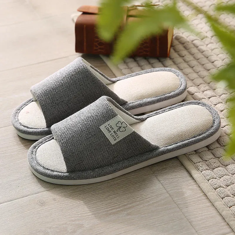 Linen Slippers Indoor Women Men Slides Linen Couples Anti-Slip Home Breathable Shoes Indoor Sandals Shoes Comfortable Flats