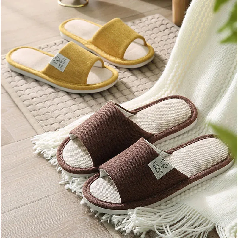 Linen Slippers Indoor Women Men Slides Linen Couples Anti-Slip Home Breathable Shoes Indoor Sandals Shoes Comfortable Flats