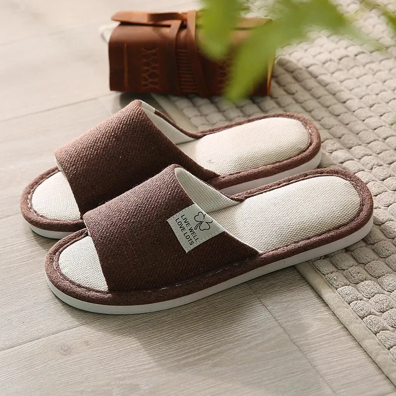 Linen Slippers Indoor Women Men Slides Linen Couples Anti-Slip Home Breathable Shoes Indoor Sandals Shoes Comfortable Flats