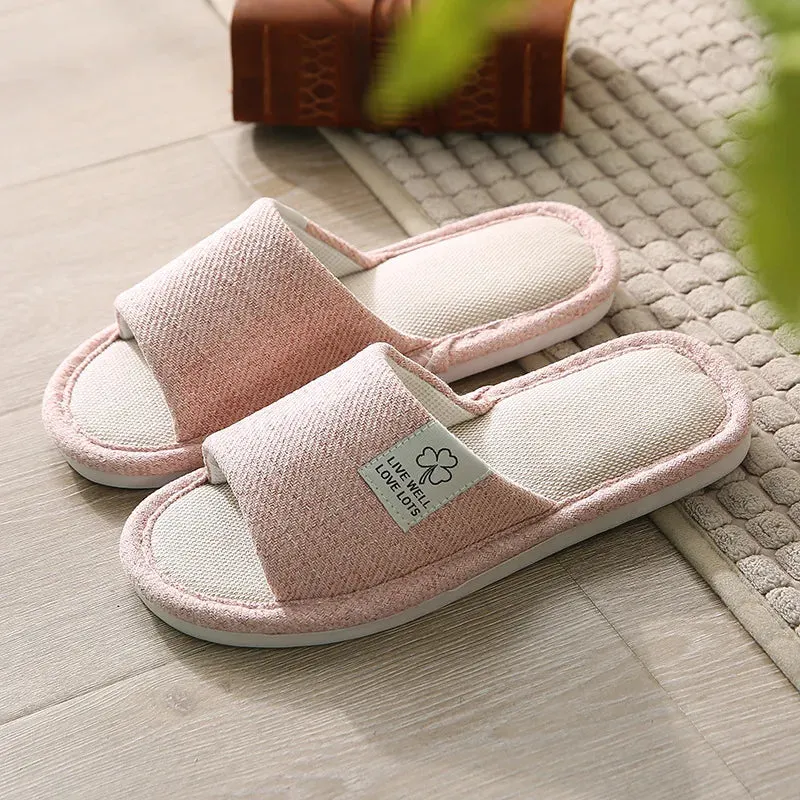 Linen Slippers Indoor Women Men Slides Linen Couples Anti-Slip Home Breathable Shoes Indoor Sandals Shoes Comfortable Flats