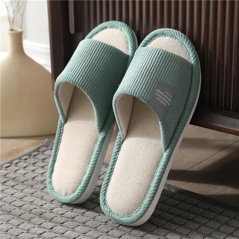 Linen Slippers Indoor Women Men Slides Linen Couples Anti-Slip Home Breathable Shoes Indoor Sandals Shoes Comfortable Flats