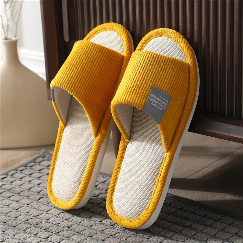 Linen Slippers Indoor Women Men Slides Linen Couples Anti-Slip Home Breathable Shoes Indoor Sandals Shoes Comfortable Flats